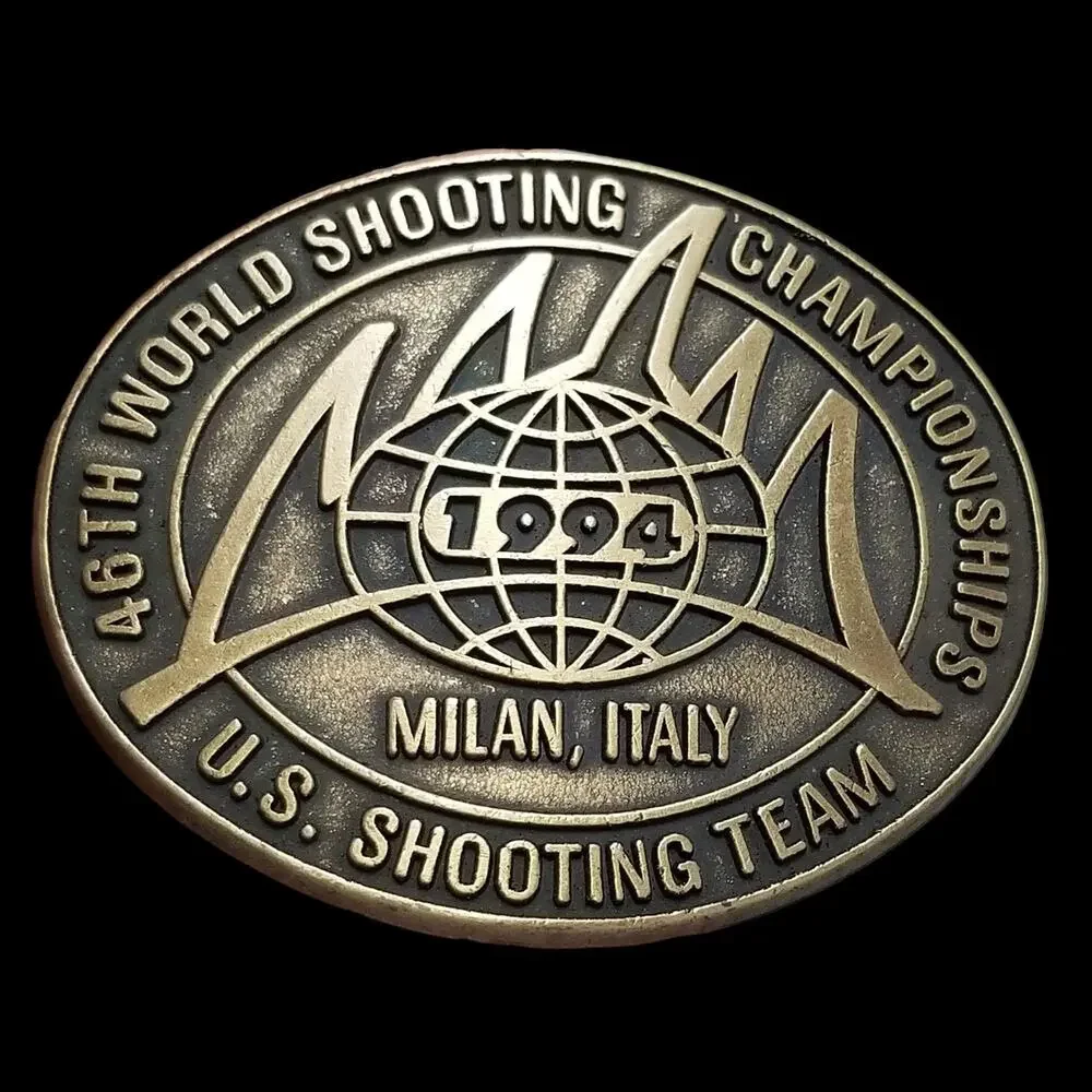 Vintage Belt Buckle 1994 46th World Shooting Championships Milan Italy U.S. Team